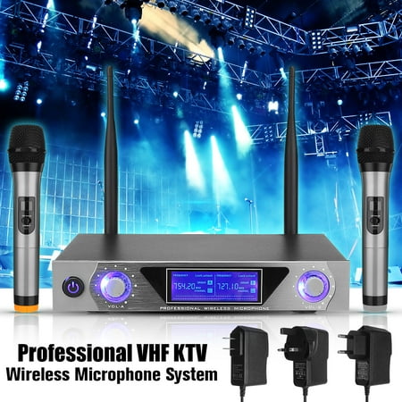 Rechargeable Cordless Wireless Dual 2 Channel LCD Microphone System 2 Twin Handheld Mic Karaoke KTV VHF Metal SNB＞100db For