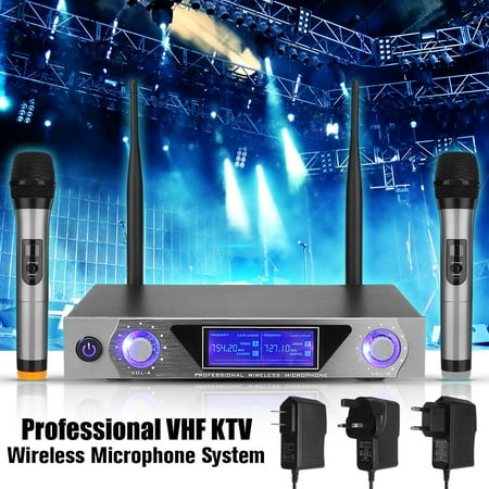 - Rechargeable Cordless Wireless Dual 2 Channel LCD Microphone System 2 Twin Handheld Mic Karaoke KTV VHF Metal SNB>100db For Computer,Speaker,CD,VCD