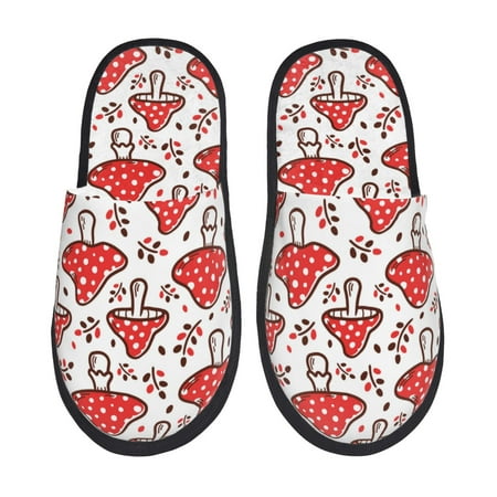 Balery Amanita Red Mushroom Slient Indoor Furry Fleece Comfort House Shoes Soft Non-Slip Home Shoes Cotton slippers House Slippers-- Medium