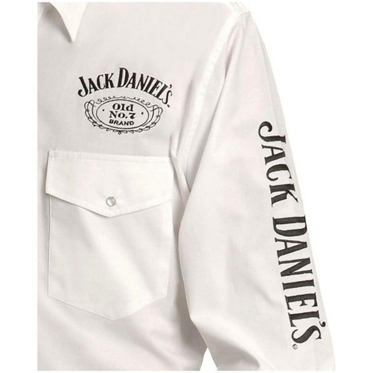 Jack Daniel's Embroidered Long Sleeve White Mens Button Down Shirt-Large