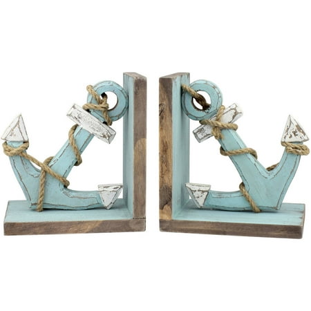 Set of 2 Worn Wood Anchor Bookends