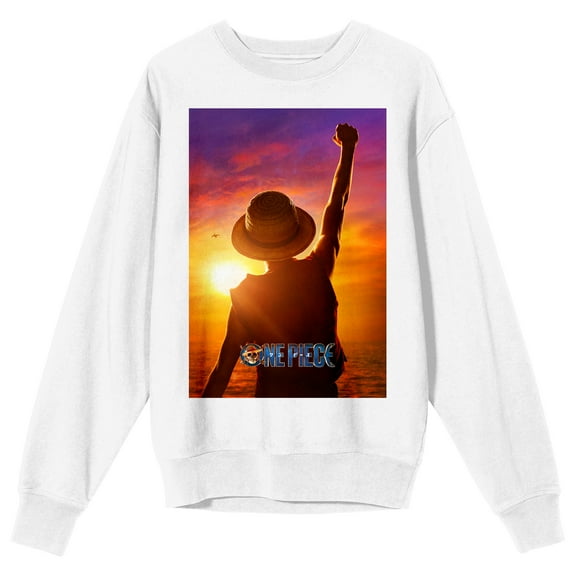 One Piece (Live Action) Monkey D. Luffy Adult White Crew Neck Sweatshirt-Small