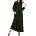 thumbnail image 2 of Women'S Velvet Maxi Dress Casual Solid Color High Waist Long Sleeve Fall Winter Flowy Gown Green S, 2 of 7