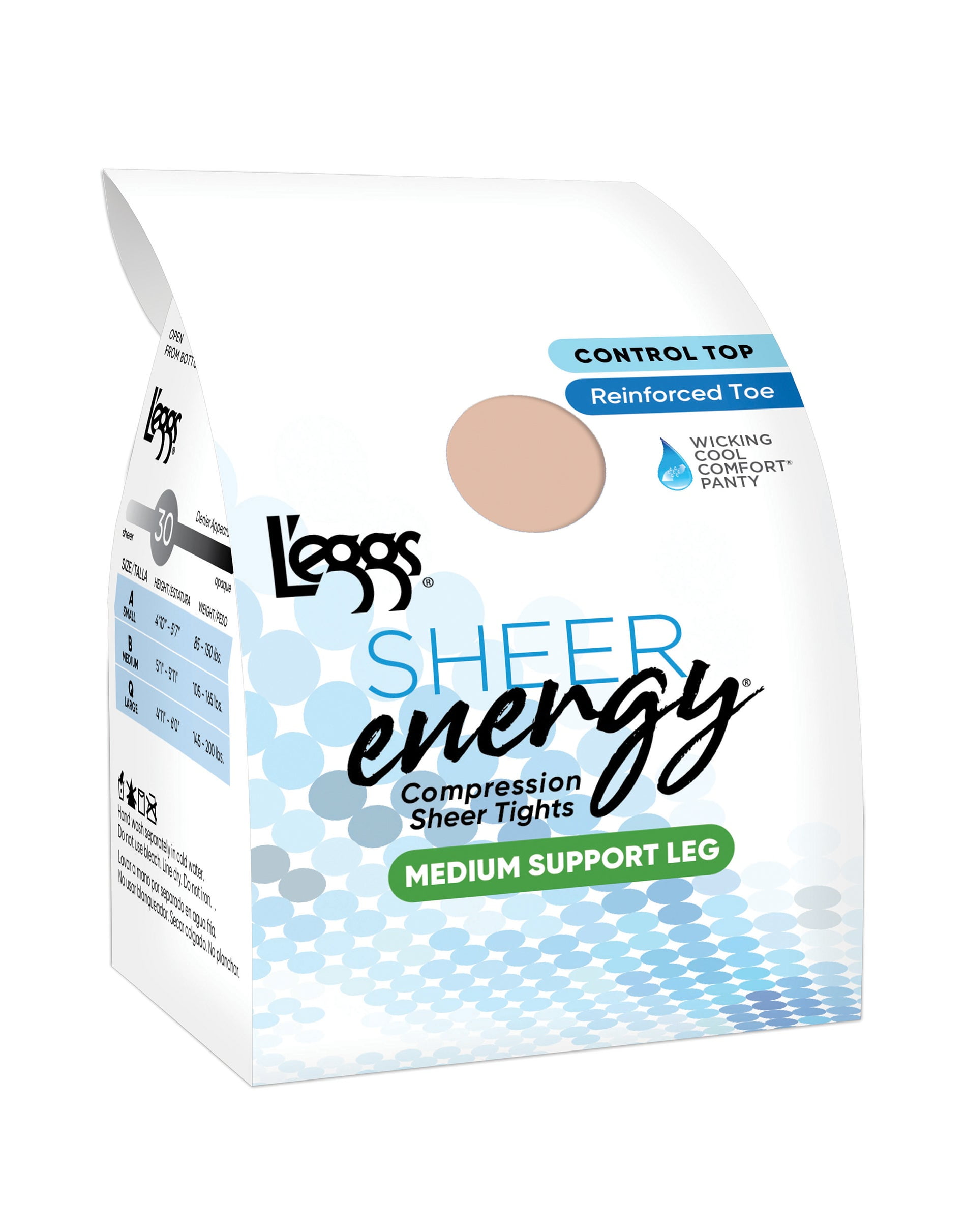 L'eggs Sheer Energy Control Top, Reinforced Toe Pantyhose 6Pack Beige Q Women's