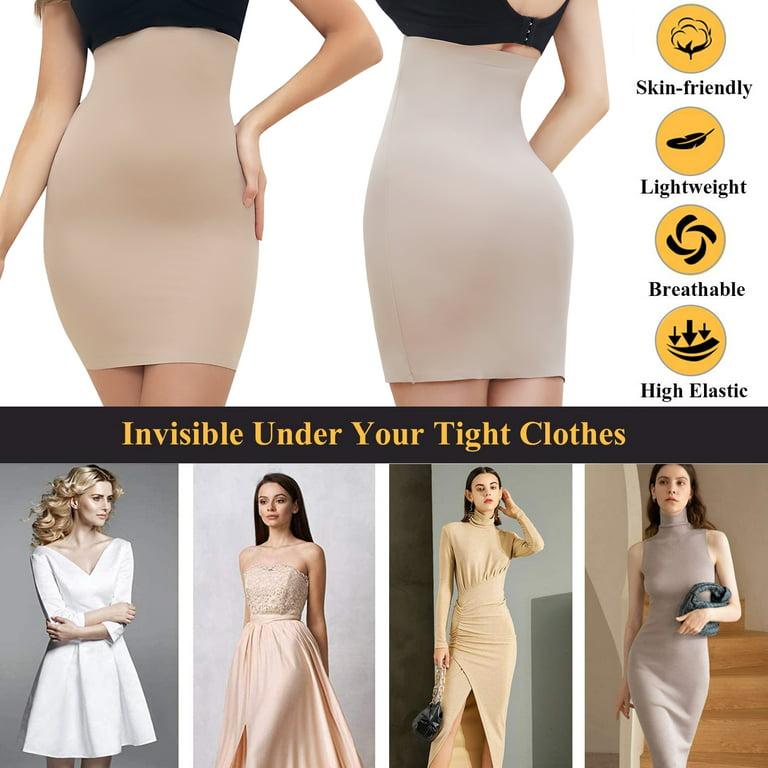 QRIC 2-Pack High Waist Half Slips for Women Under Dresses Shapewear Tummy Control  Slip Dress Seamless Bodyshaper Slimming Skirt 