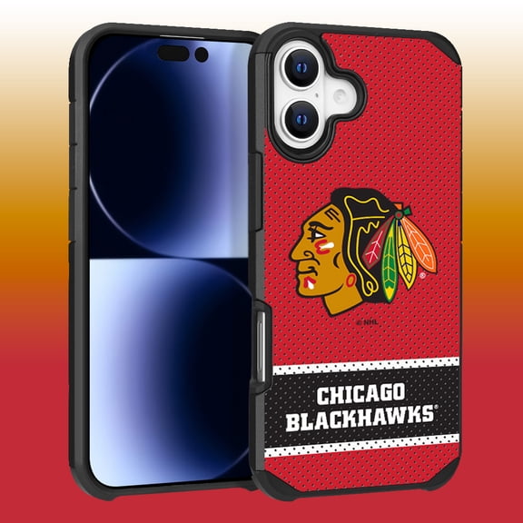 Apple iPhone 16 (6.1) - NHL Licensed Chicago Blackhawks Team Logo on Jersey Textured Dual Layer Case