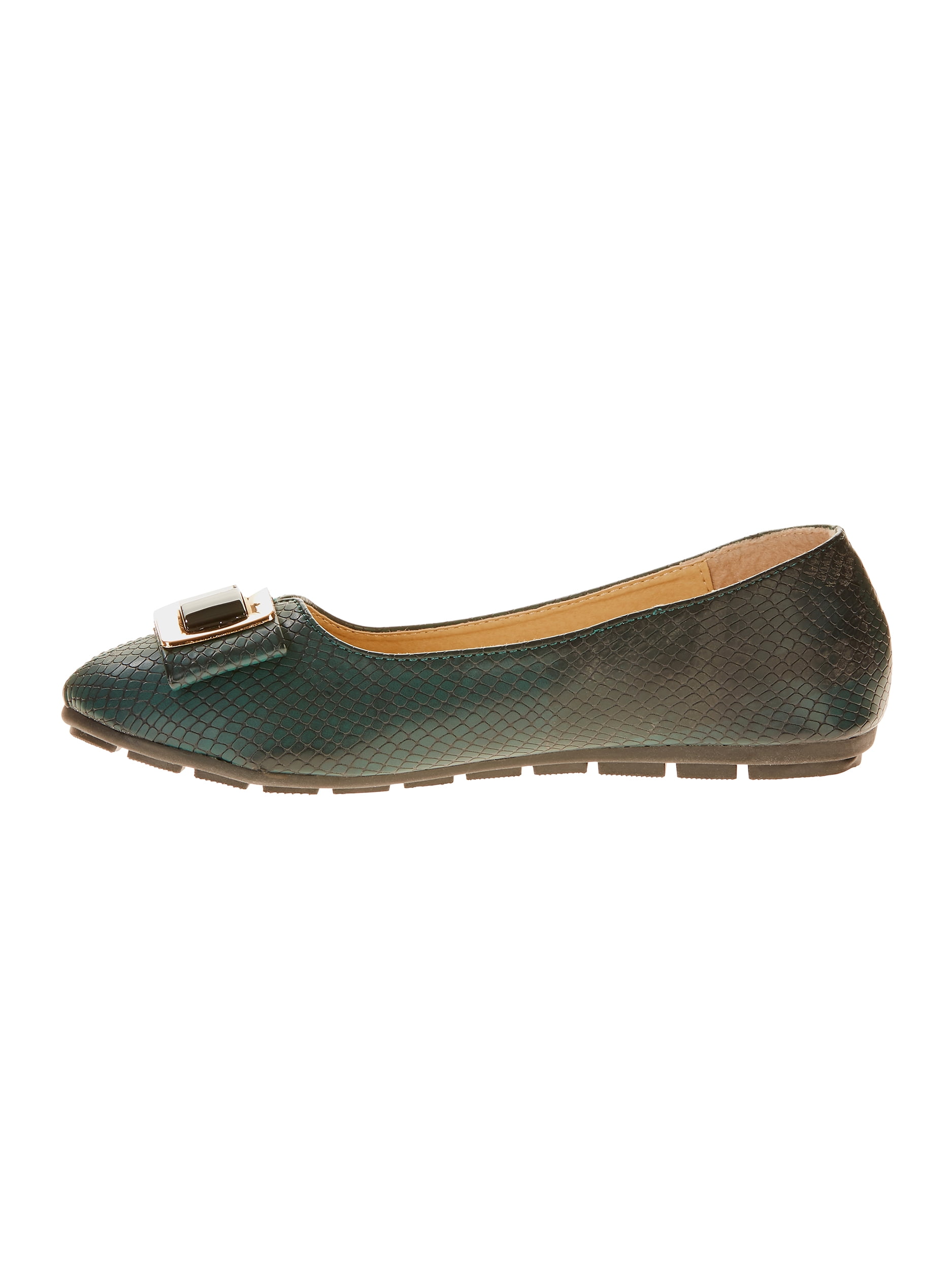 Victoria K Women's Croc Textured With Onyx Bow Ballet Flats