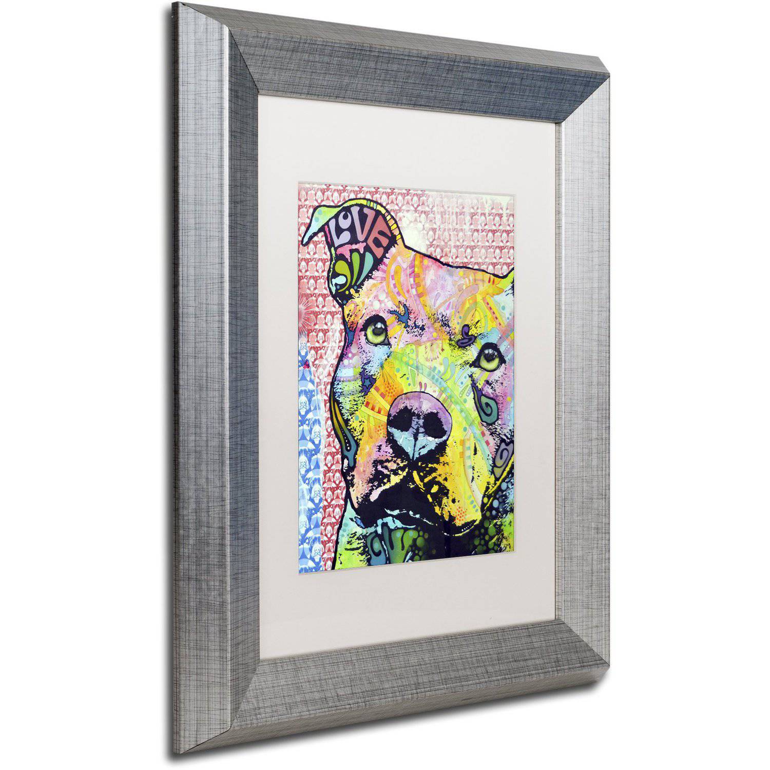Trademark Fine Art "Thoughtful Pittbull II" Canvas Art by Dean Russo White Matte, Silver Frame