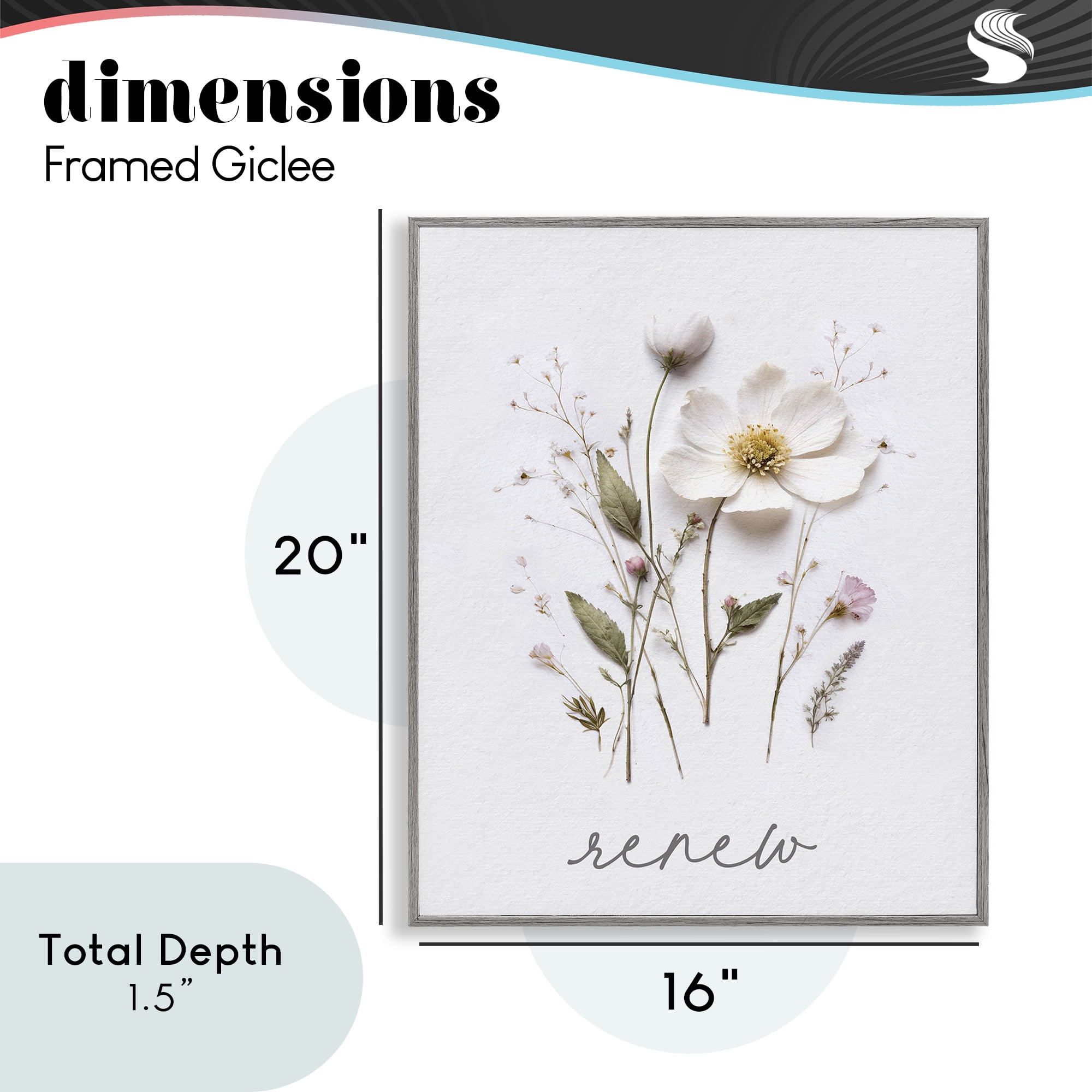 Pressed Flowers Renew Gray Framed Giclee Art, design by Lettered and Lined