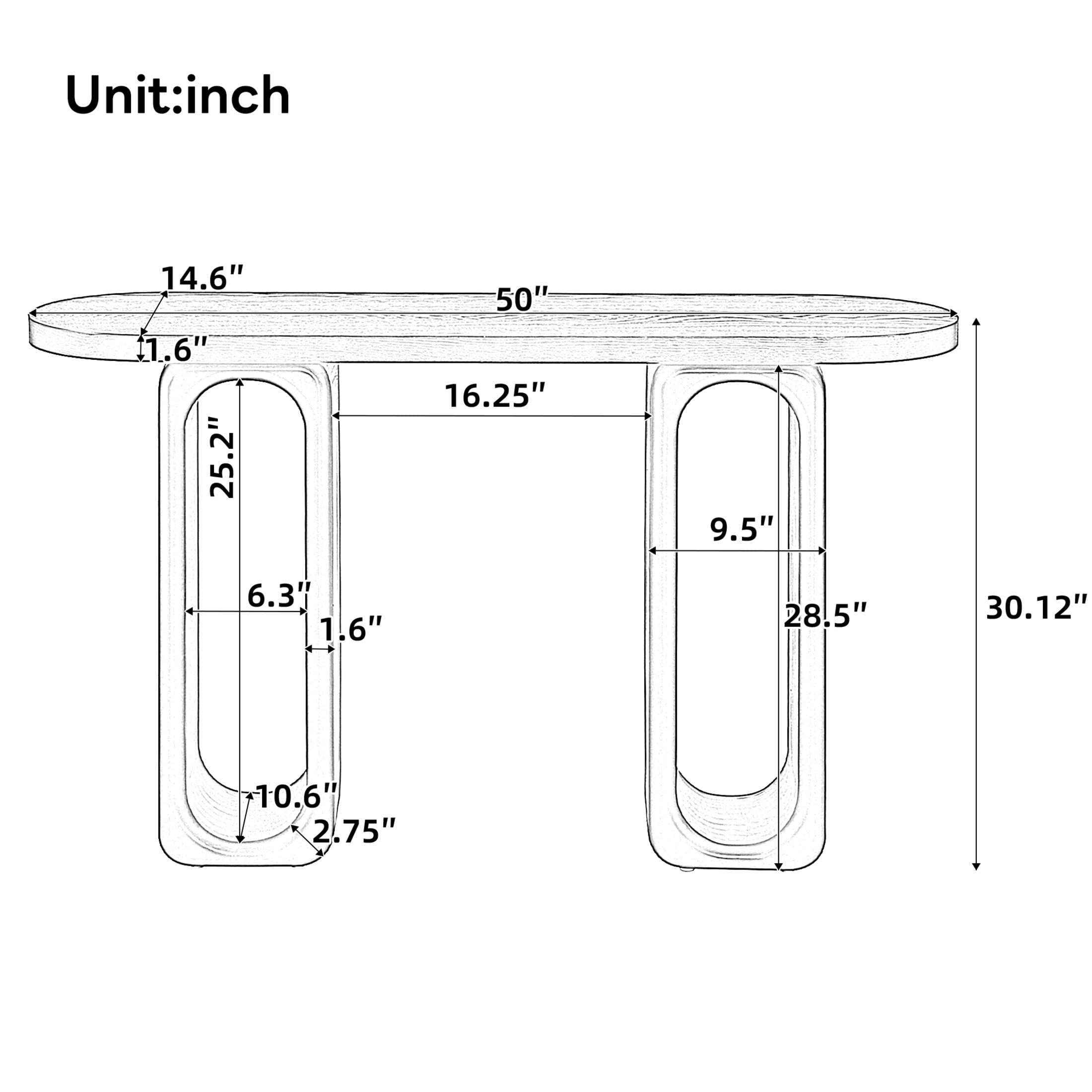 Christopher Knight Home 50" Modern Console Table with Oval Cutout Legs, Thick Rounded Tabletop, Black