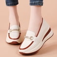 thumbnail image 2 of Women's Slip On Platform Wedge Loafers Lightweight Leather Wide Toe Box Tennis Shoes Comfortable Walking Sneakers Brown Size 8.5, 2 of 5
