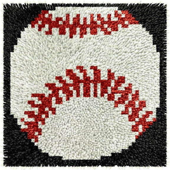 Small Size Mini Baseball Pattern Latch Hook Kits Rug DIY Cushion Tapestry Making Crochet Hook Mat Making Kits Color Preprinted Pattern Canvas DIY Carpet Needlework Crochet Cushion Kits 30x30cm