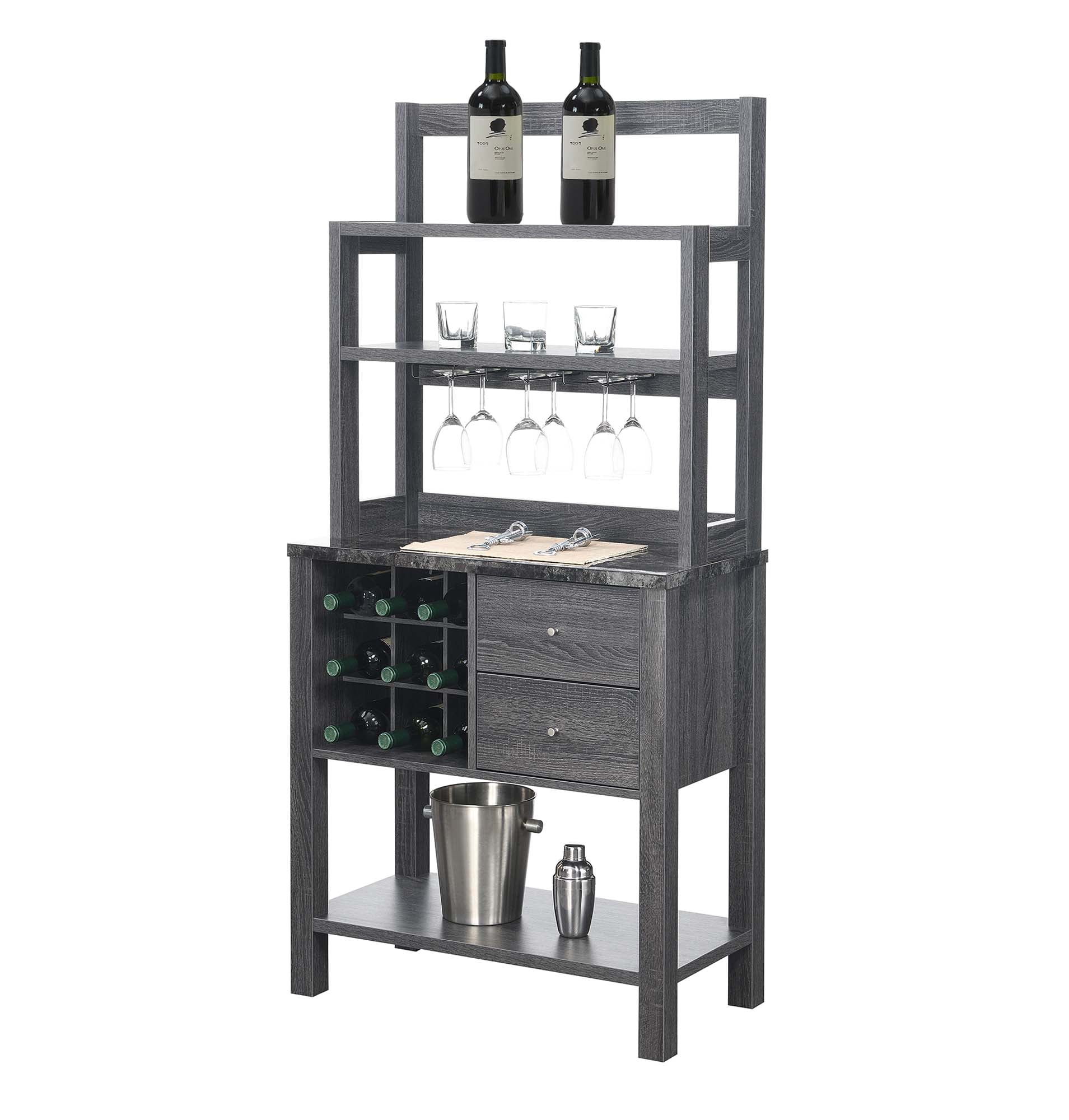 Convenience Concepts Newport Serving Bar, Faux Black Marble/Weathered Gray