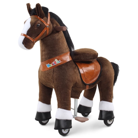 WondeRides Ride on Rocking Horse Boys Toy Chocolate, Plush Walking Animal Ride on Pony Cycle Mechanical Riding Horse for Kids Age 3-5