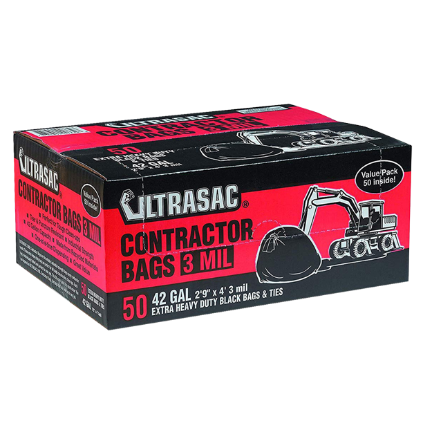 Ultrasac Heavy Duty Contractor Bags by 42 Gallon, 32.75" X 47" 3