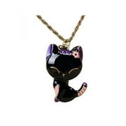 KATGI Fashion Lovely Black Cat Necklace with Shinning Black Paint Finished