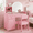 Pink, variant on Aiho Makeup Vanity Set with Mirror & Lights, Vanity Desk with 2 Drawers & Storage Shelves, Makeup Vanity , 3 Color Modes & Adjustable Brightness Dressing Table, Bedroom - White