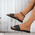 thumbnail image 2 of Xucatan Women's Rhinestone Square Toe Slides, Glitter Wide Strap Flat Sandals with Cushioned Insole, Open Toe Sparkly Casual Slippers, Versatile Indoor Outdoor Beach Footwear Gift, 2 of 8