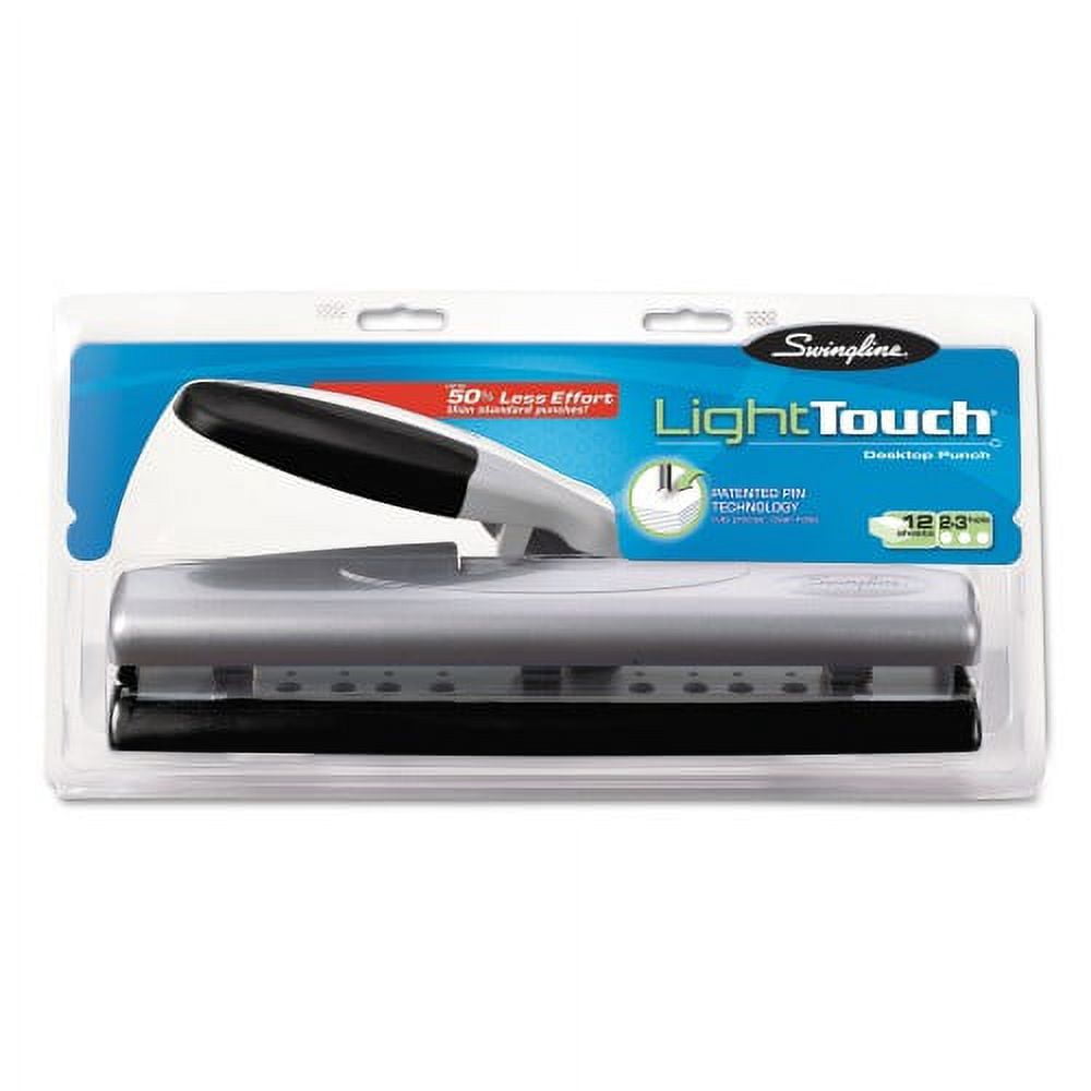 Swingline 12-Sheet LightTouch Desktop Two- to Three-Hole Punch, 9/32" Holes, Black/Silver, Each