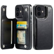 for iPhone 12 Mini Wallet Case with Card Holder, PU Faux Leather Kickstand Card Slots Case, Double Magnetic Clasp and Durable Shockproof Cover