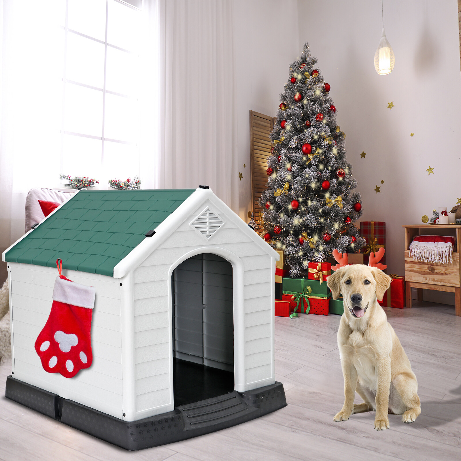 ZENSTYLE Dog House Comfortable Cool Shelter Plastic Design For Small to Medium Sized Indoor Outdoor Green
