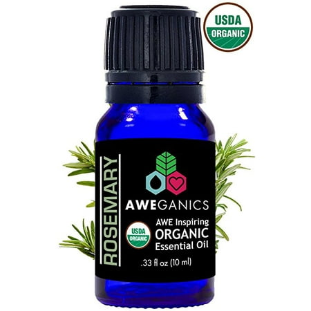 Aweganics Pure Rosemary Oil USDA Organic Essential Oils, 100% Pure Natural Premium Therapeutic Grade, Best Aromatherapy Scented-Oils for Diffuser, Home, Office, Women, Men - 10 ML - MSRP (Best Essential Oils For Home)