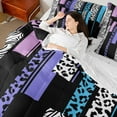 thumbnail image 4 of Castle Fairy Boys Girls Animal Zebra Leopard Print Twin Bedding Sets 7-Piece,Abstract Geometric Rectangle Stripes Bedding Comforter Set Microfiber,Black Blue Purple Breathable Sheet Sets, 4 of 8