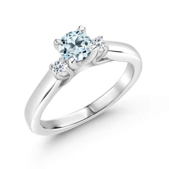 Gem Stone King 925 Sterling Silver Sky Blue Topaz and White Topaz 3-Stone Engagement Ring for Women (0.87 Cttw, Gemstone November Birthstone, Size 8)