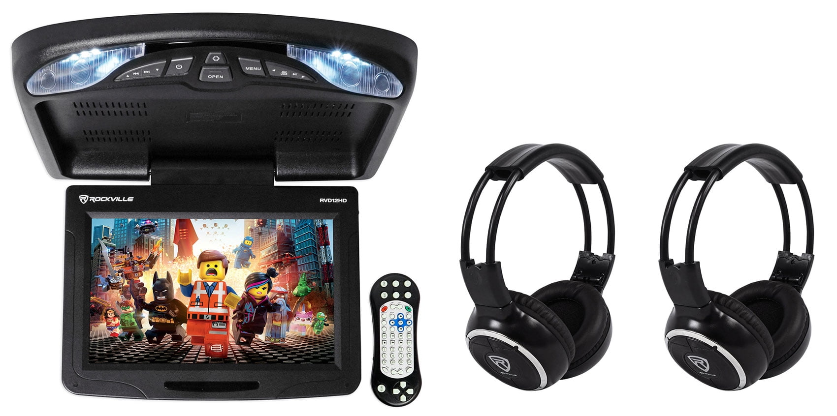 Rockville RVD12HD-BK 12" Black Flip Down Monitor DVD Player USB/SD+Headphones