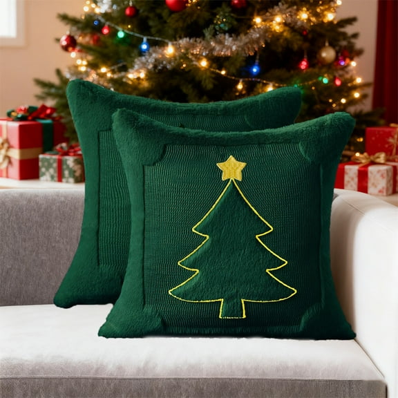 Christmas Throw Pillow Covers 18x18 Inch, Decorative Square Pillowcases, Farmhouse Holiday Cushion Covers for Couch Sofa Living Room Bedroom Outdoor Home Decor