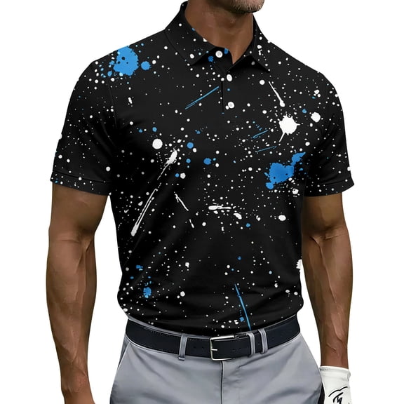 Golf Shirts for Men Performance Short Sleeve Print Moisture Wicking Polo Shirt Black 3XL