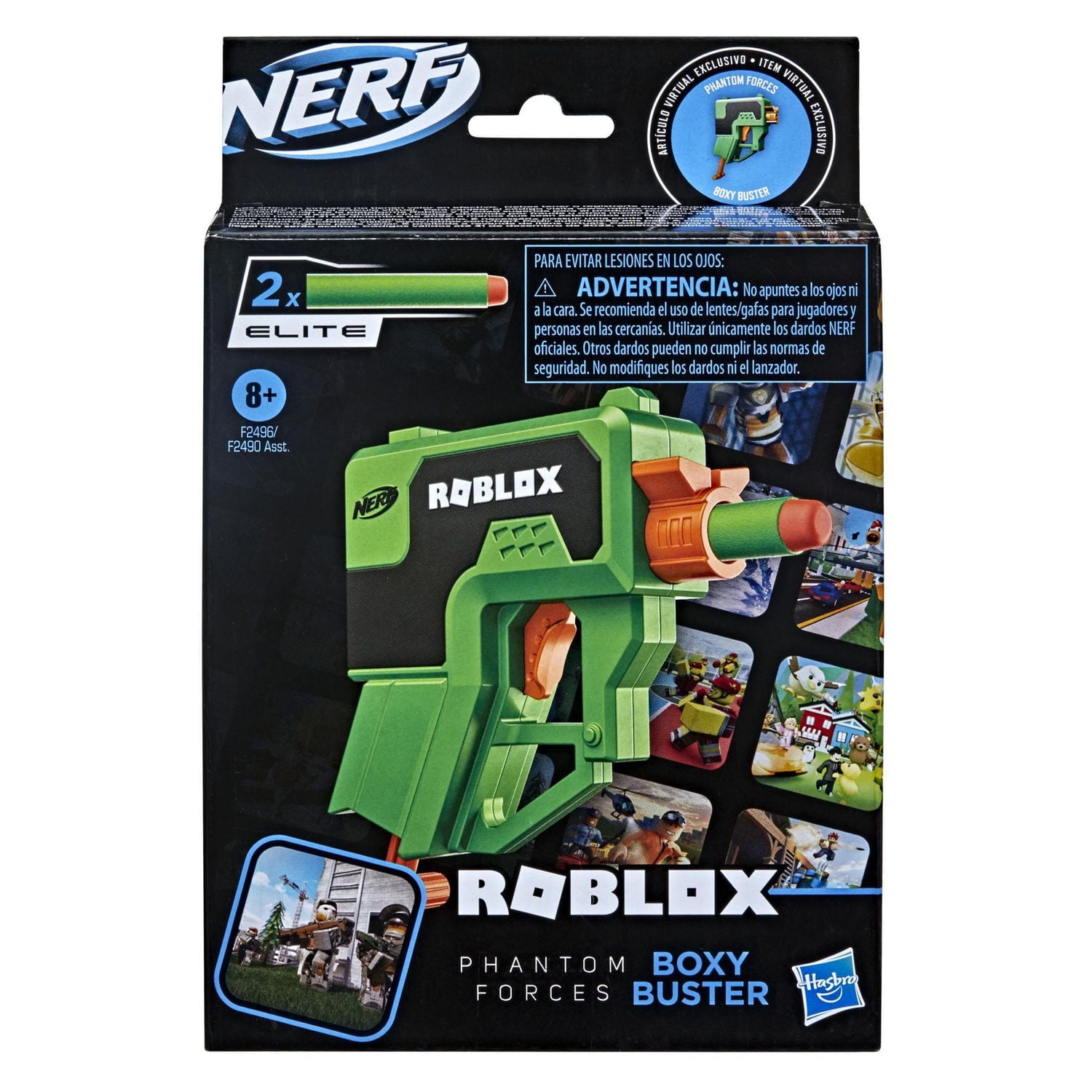 Nerf Roblox Phantom Forces: Boxy Buster Dart Blaster, Pull-Down Priming Handle, 2 Nerf Elite Darts, Code To Unlock In-Game Virtual Item