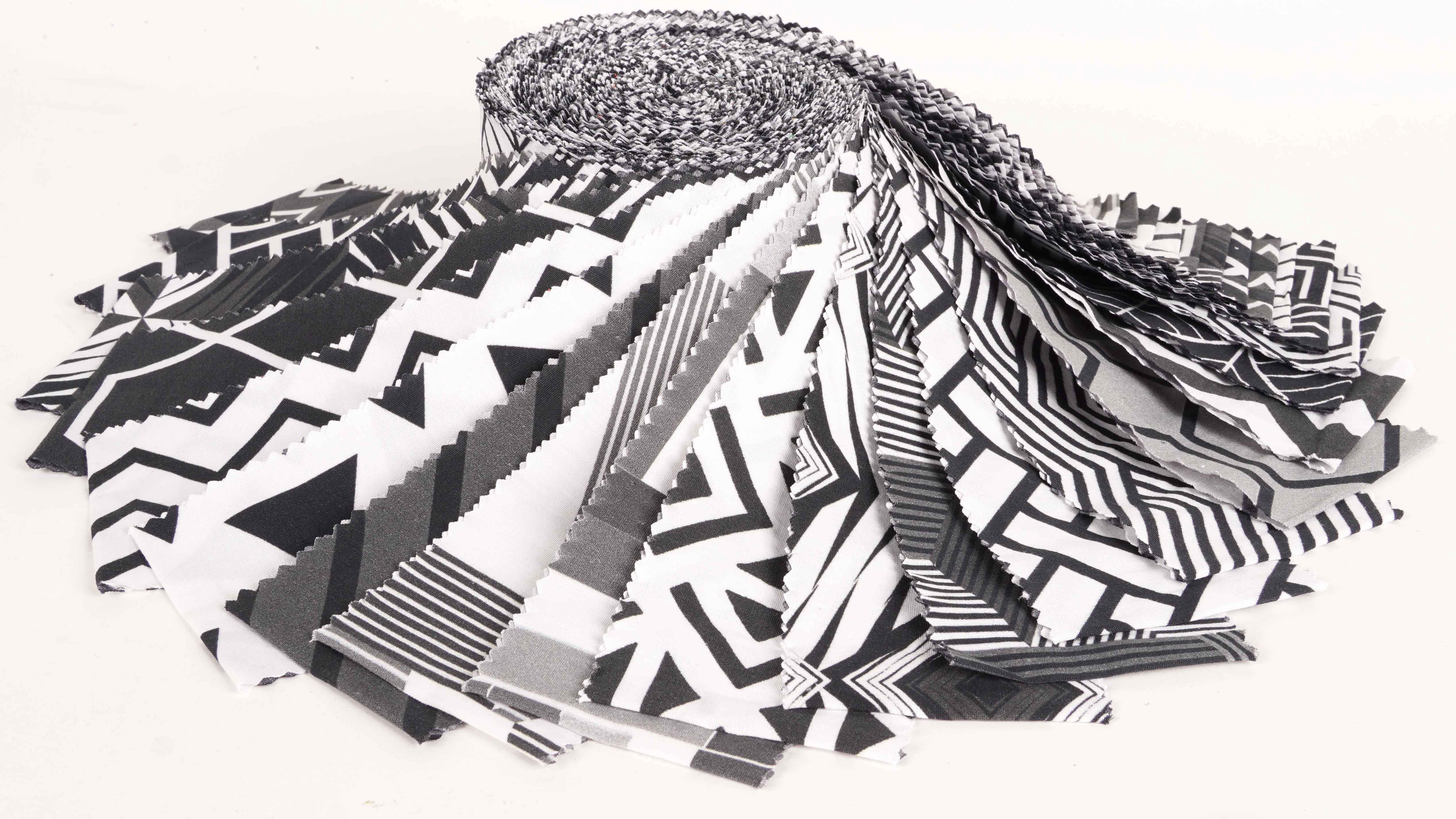 Soimoi 40Pcs Geometric Print Cotton Precut Fabrics For Quilting Craft Strips 2.5 inches Jelly Roll - White & Black