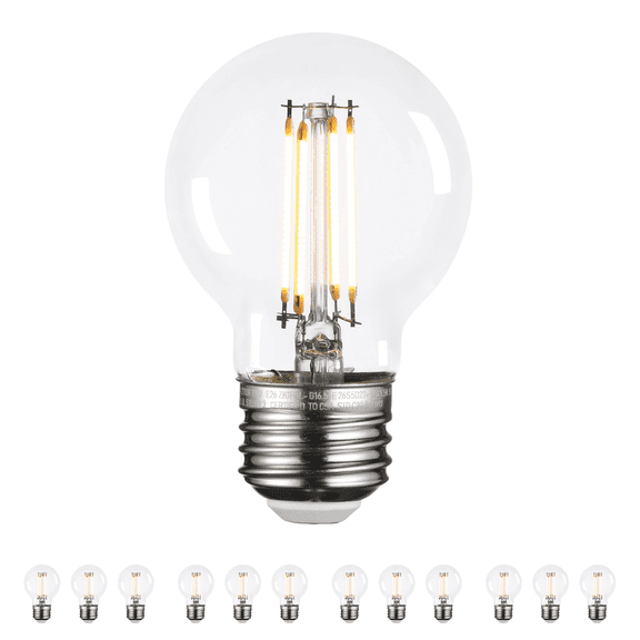 12 Pack Dimmable G16.5 LED Bulb, 5.5W (60W Eqv.), E26 Base, 500lm, Edison Filament Bulb for Chandelier, Ceiling Fan, Vanity, 2700K Soft White Clear Glass
