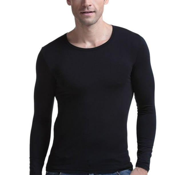 Sonducket Ropa interior térmica para hombre, cálida, , agradable a la piel, gruesa, capa base básica, vestido cálido, ropa de invierno Camisetas Negro SG