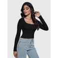 thumbnail image 3 of Women Crew Neck Knitted Crop Shirt Long Sleeve Low Cut Basic Solid Tee Sexy Cutout Blouse Top Streetwear, 3 of 6
