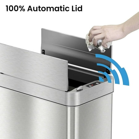 iTouchless - 13 Gallon Touchless Sensor Wings Lid Trash Can with Pet-Proof Lid and AbsorbX Odor Control, Stainless Steel Kitchen Bin - Silver
