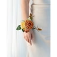 thumbnail image 3 of Ksopiavobs Set of 2 Wrist Corsage Wristlet for Wedding Bridesmaid Mother Grandmother for Bridal Shower Wedding Artificial Roses Flower Prom Orange Cream Yellow, 3 of 4