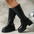 thumbnail image 5 of Knee High Boots for Women Adjustable Buckles Chunky Low Heel Fashion Lug Sole Motorcycle Boot Black 5.5, 5 of 7