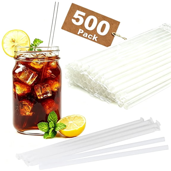 Cozymood 500 Pack Individually Wrapped Plastic Straws, 7.75 Inch Clear Disposable Drinking Straws Standard Size, Bulk Straws for Party, Restaurant, Bar