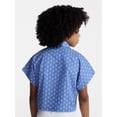 thumbnail image 3 of Weekend Academy Girl Cropped Button Down Cotton Shirt with Short Sleeves, Sizes 4-18, 3 of 5