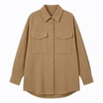 thumbnail image 5 of AherBiu Button down Shirt for Women Corduroy Shacket Collared Lapel V Neck Long Sleeve Casual Loose Tops with Pockets(XX-Large,Khaki), 5 of 7