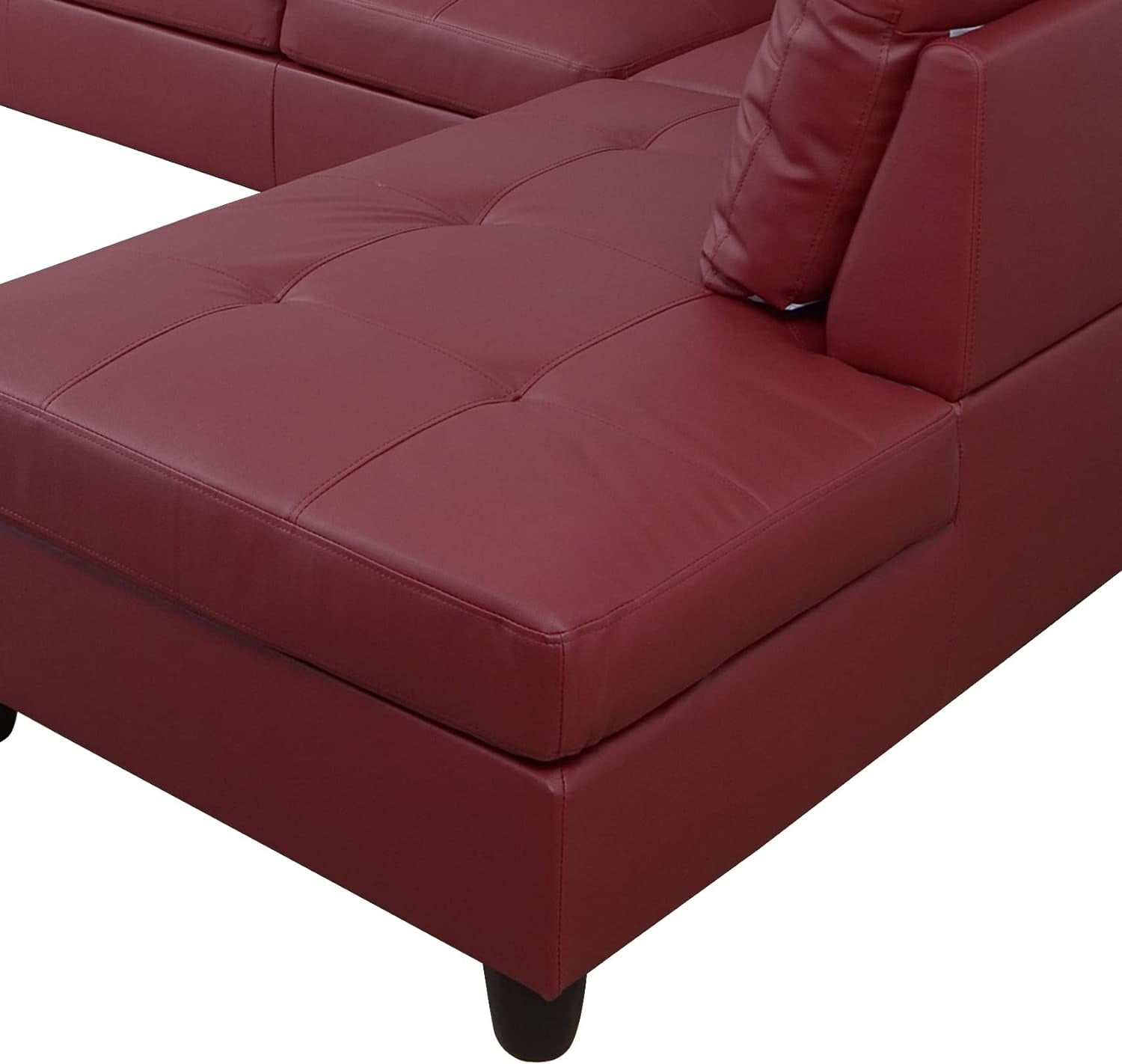 PonLiving Furniture Red Faux Leather 3 Piece Sectional Sofa Couch Set, L-Shaped Modern Sofa with Chaise Storage Ottoman for Living Room Furniture, Right Hand Facing