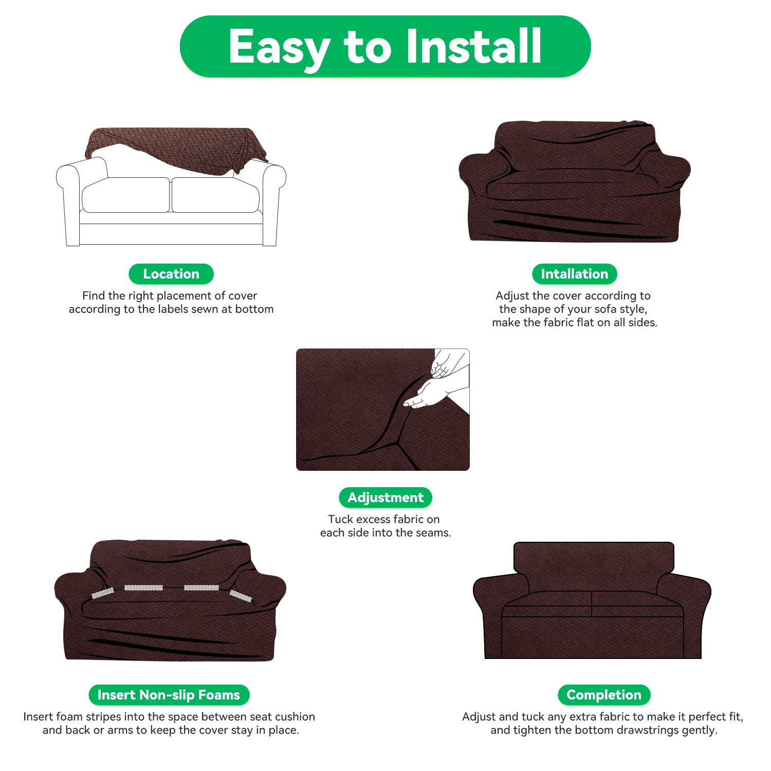 100% Waterproof Sofa Cover, Washable Sectional Couch Cover, Stretch Jacquard Sofa Slipcover, Furniture Protector for Kids, Pets, Dog and Cat (Brown, XL Sofa, 4 Cushion)