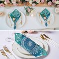 thumbnail image 2 of Teal Blue Boho Cloth Napkins, Retro White Rustic Flower Ethnic Pattern Washable and Reusable Dinner Napkins Set of 4, Table Napkin for Kitchen Party Birthday Wedding Hotel Housewarming 20"x20", 2 of 8
