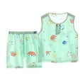thumbnail image 2 of Lilgiuy Unisex Kids Boys and Girls Pajama Sets Summer Solid Color Cartoon Print Sleeveless with Shorts Sleepwear Pullover Loungewear for Bedtime(Green,3-4 Years), 2 of 3