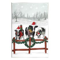 Holiday Cows Farmland Fence Holiday Graphic Art Unframed Art Print Wall Art