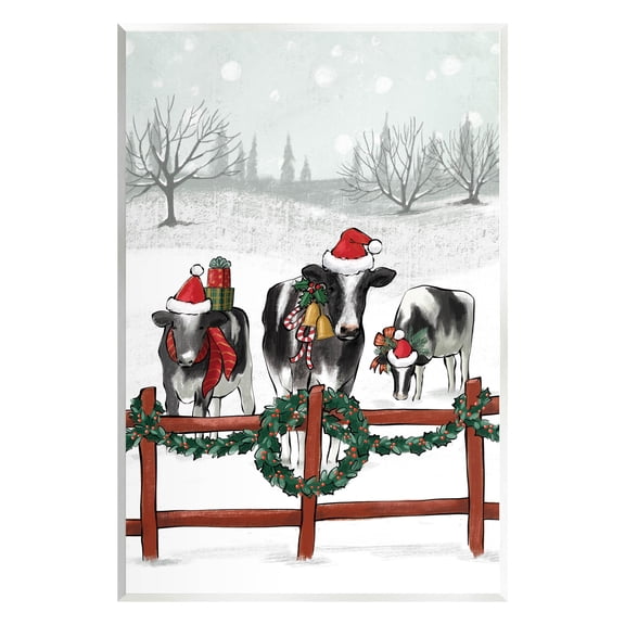 Holiday Cows Farmland Fence Holiday Graphic Art Unframed Art Print Wall Art