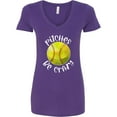 thumbnail image 3 of Inktastic Pitches Be Crazy Softball Humor Women's V-Neck T-Shirt, 3 of 5