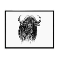 Black and White Portrait Of Buffalo IV 32" x 16" Framed Photography Canvas Art Print, by Designart